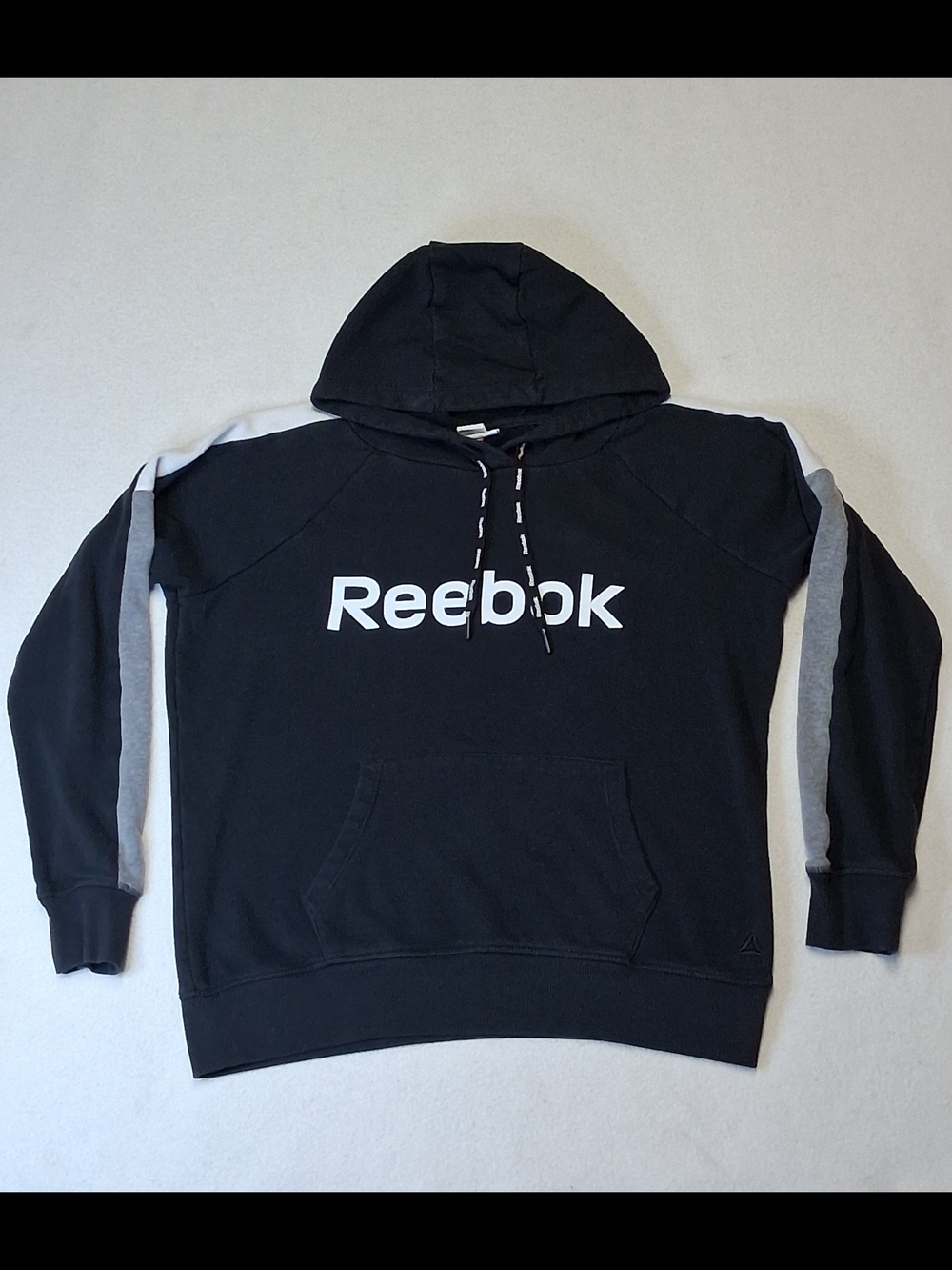 Reebok Black Hoodie with Grey Sleeve Stripes